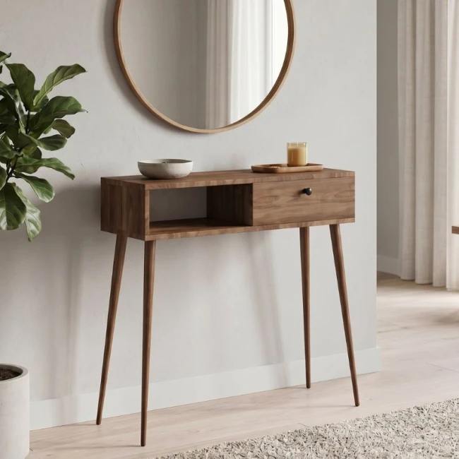 Κονσόλα Napoli Megapap χρώμα καρυδί 90x29x88εκ.