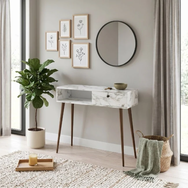 Κονσόλα Napoli Megapap χρώμα λευκό εφέ μαρμάρου 90x29x88εκ.