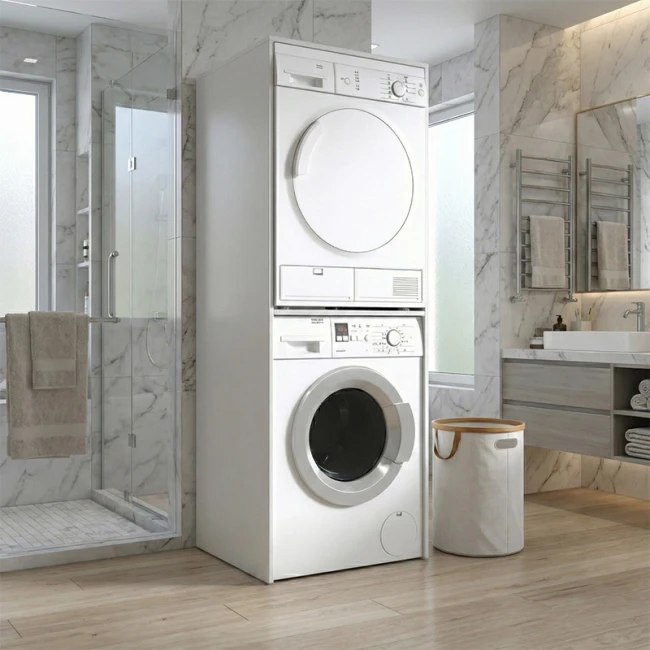 Έπιπλο πλυντηρίου - στεγνωτηρίου Evgenia Megapap χρώμα λευκό 70x60x180εκ.