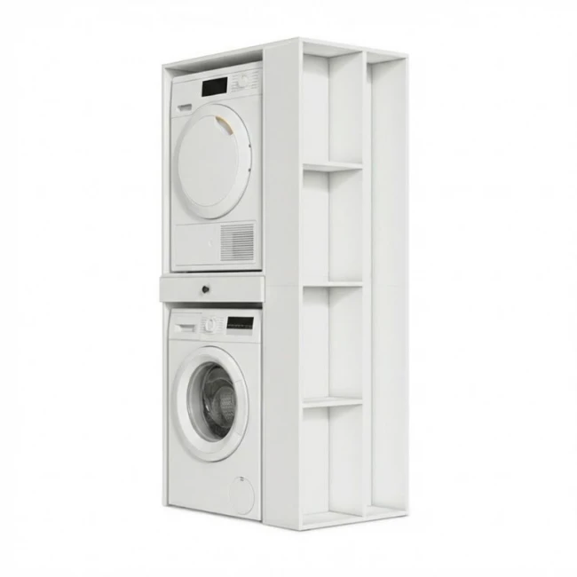 Έπιπλο πλυντηρίου - στεγνωτηρίου Bace Megapap χρώμα λευκό 90x60x187εκ.