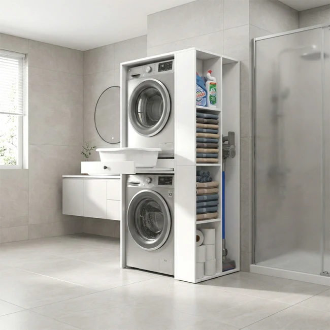 Έπιπλο πλυντηρίου - στεγνωτηρίου Bace Megapap χρώμα λευκό 90x60x187εκ.