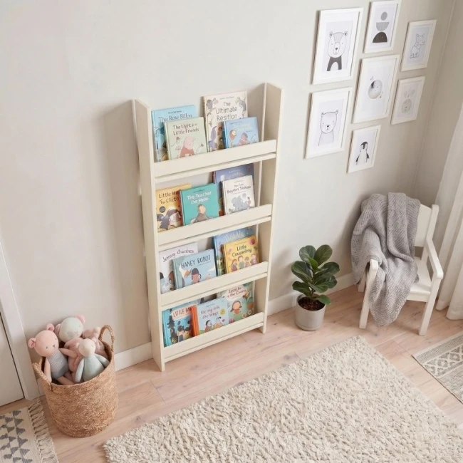 Επιτοίχια βιβλιοθήκη - ραφιέρα Montessori Megapap χρώμα κρεμ 60x10x120εκ.