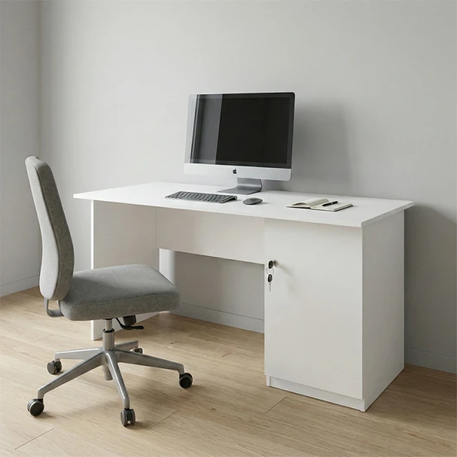 Γραφείο εργασίας με κλειδαριά Moto Megapap χρώμα λευκό 150x80x75εκ.