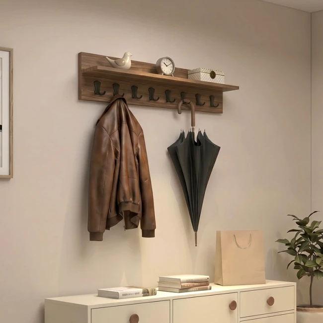 Κρεμάστρα τοίχου Vettini Megapap χρώμα καρυδί 100x12x20εκ.