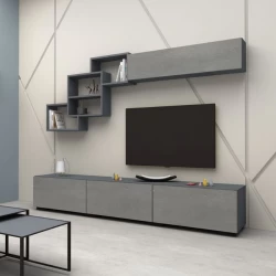Σύνθεση τηλεόρασης Free Megapap χρώμα ανθρακί - γκρι σκυροδέματος 210x35x38εκ.