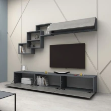 Σύνθεση τηλεόρασης Free Megapap χρώμα ανθρακί - γκρι σκυροδέματος 210x35x38εκ.