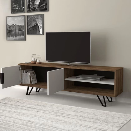 Έπιπλο τηλεόρασης Foot Megapap χρώμα καρυδί - λευκό 160x35x49εκ. Έπιπλο τηλεόρασης Foot Megapap χρώμα καρυδί - λευκό 160x35x49εκ.