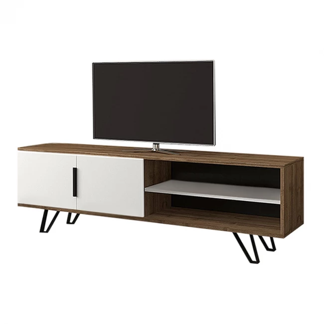 Έπιπλο τηλεόρασης Foot Megapap χρώμα καρυδί - λευκό 160x35x49εκ.
