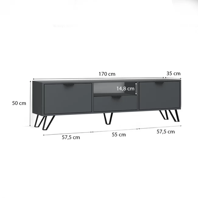 Έπιπλο τηλεόρασης Jasmine Megapap χρώμα γκρι 170x35x50εκ.