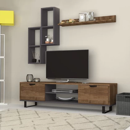 Σύνθεση τηλεόρασης Lonsa Megapap χρώμα καρυδί - γκρι 160x35x40εκ. Σύνθεση τηλεόρασης Lonsa Megapap χρώμα καρυδί - γκρι 160x35x40εκ.