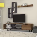 Σύνθεση τηλεόρασης Lonsa Megapap από μελαμίνη χρώμα καρυδί - γκρι 160x35x40εκ.