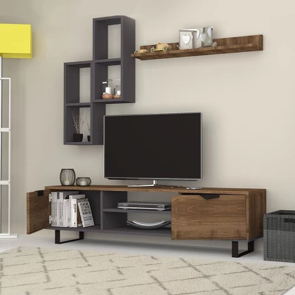 Σύνθεση τηλεόρασης Lonsa Megapap χρώμα καρυδί - γκρι 160x35x40εκ. Σύνθεση τηλεόρασης Lonsa Megapap χρώμα καρυδί - γκρι 160x35x40εκ.