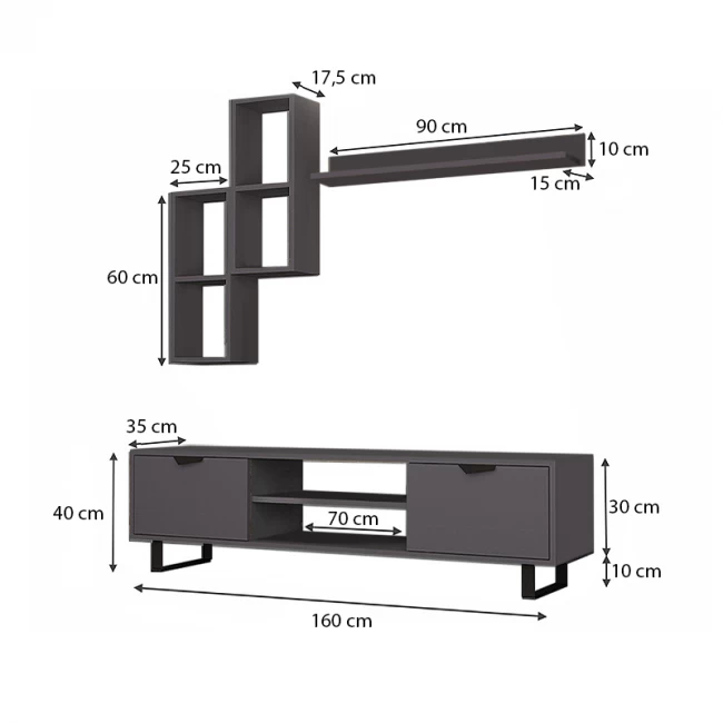 Σύνθεση τηλεόρασης Lonsa Megapap χρώμα γκρι 160x35x40εκ.
