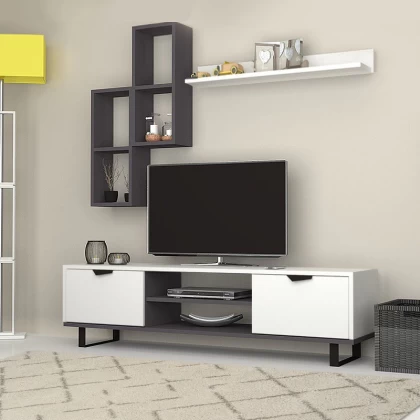 Σύνθεση τηλεόρασης Lonsa Megapap χρώμα λευκό 160x35x40εκ. Σύνθεση τηλεόρασης Lonsa Megapap χρώμα λευκό 160x35x40εκ.