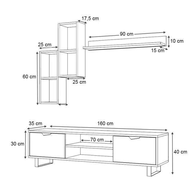 Σύνθεση τηλεόρασης Lonsa Megapap χρώμα φυσικό οξιάς 160x35x40εκ.