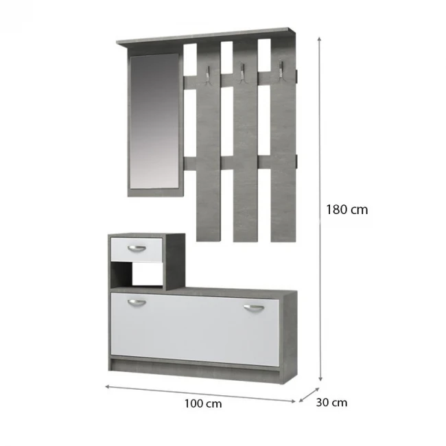 Έπιπλο εισόδου Raynold Megapap χρώμα γκρι σκυροδέματος - λευκό 100x30x180εκ.