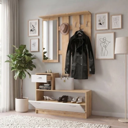 Έπιπλο εισόδου Raynold Megapap χρώμα φυσικό οξιάς - λευκό 100x30x180εκ.