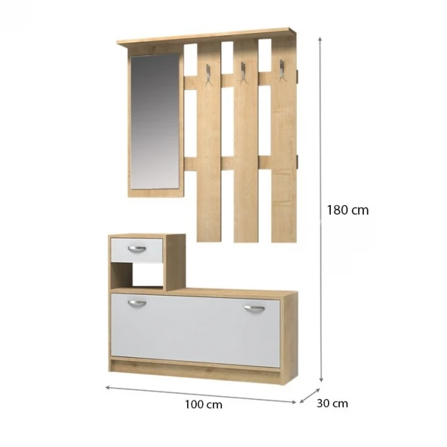 Έπιπλο εισόδου Raynold Megapap χρώμα φυσικό οξιάς - λευκό 100x30x180εκ.