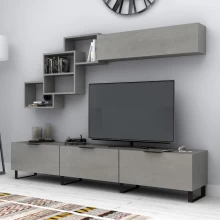 Σύνθεση τηλεόρασης Heydar Megapap χρώμα γκρι σκυροδέματος 210x35x40εκ.