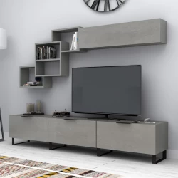 Σύνθεση τηλεόρασης Heydar Megapap χρώμα γκρι σκυροδέματος 210x35x40εκ.