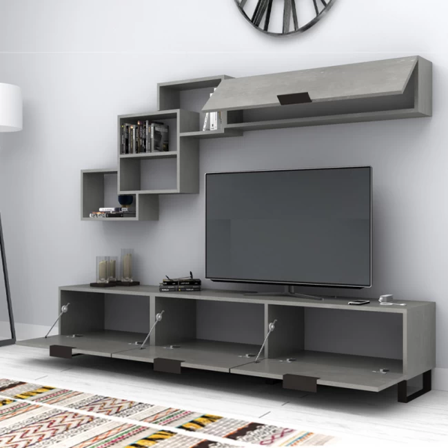 Σύνθεση τηλεόρασης Heydar Megapap χρώμα γκρι σκυροδέματος 210x35x40εκ.