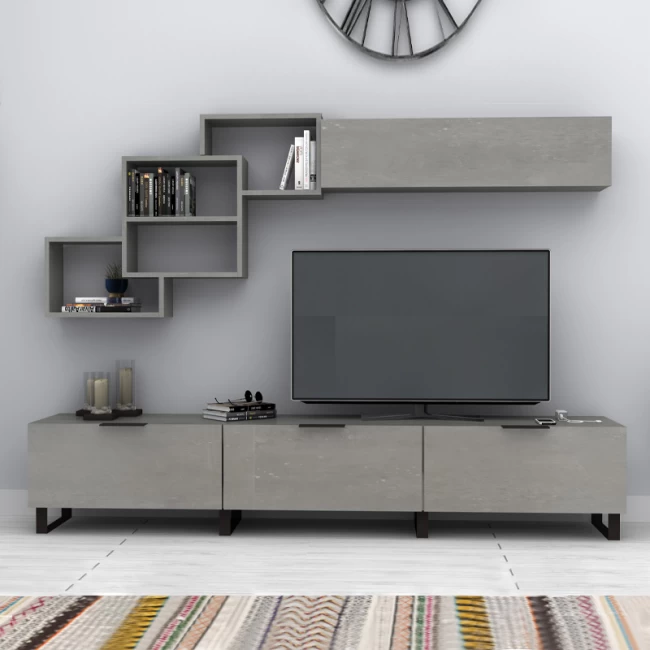 Σύνθεση τηλεόρασης Heydar Megapap χρώμα γκρι σκυροδέματος 210x35x40εκ.