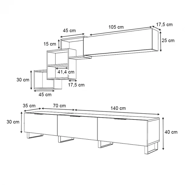 Σύνθεση τηλεόρασης Heydar Megapap χρώμα καρυδί 210x35x40εκ.