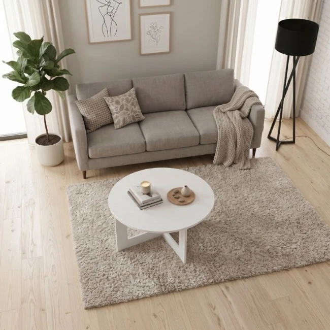 Τραπεζάκι σαλονιού Kati Megapap χρώμα λευκό Ø80x42εκ.