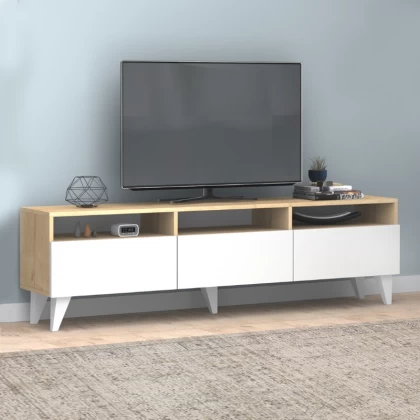 Έπιπλο τηλεόρασης Deluxe Megapap χρώμα λευκό - φυσικό οξιάς 180x35x47cm. Έπιπλο τηλεόρασης Deluxe Megapap χρώμα λευκό - φυσικό οξιάς 180x35x47cm.