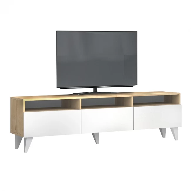 Έπιπλο τηλεόρασης Deluxe Megapap χρώμα λευκό - φυσικό οξιάς 180x35x47cm.