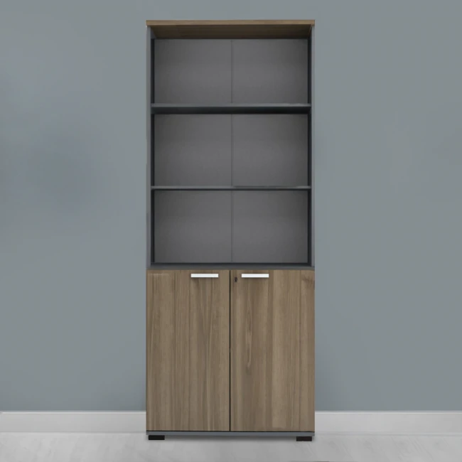 Βιβλιοθήκη γραφείου με κλειδαριά επαγγελματική Venturo Megapap χρώμα ανθρακί - καρυδί 80x40x200εκ.