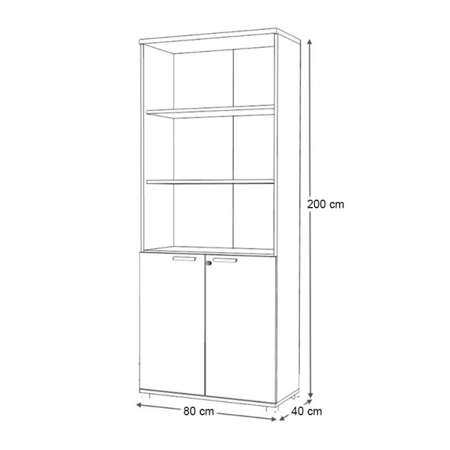 Βιβλιοθήκη γραφείου με κλειδαριά επαγγελματική Venturo Megapap χρώμα ανθρακί - καρυδί 80x40x200εκ.