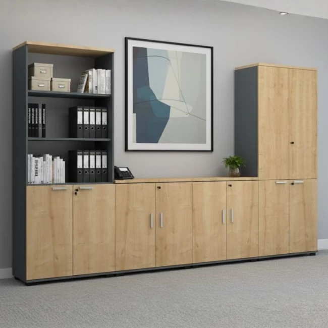 Ντουλάπι γραφείου επαγγελματικό Venturo Megapap χρώμα ανθρακί - φυσικό οξιάς 80x40x80εκ.