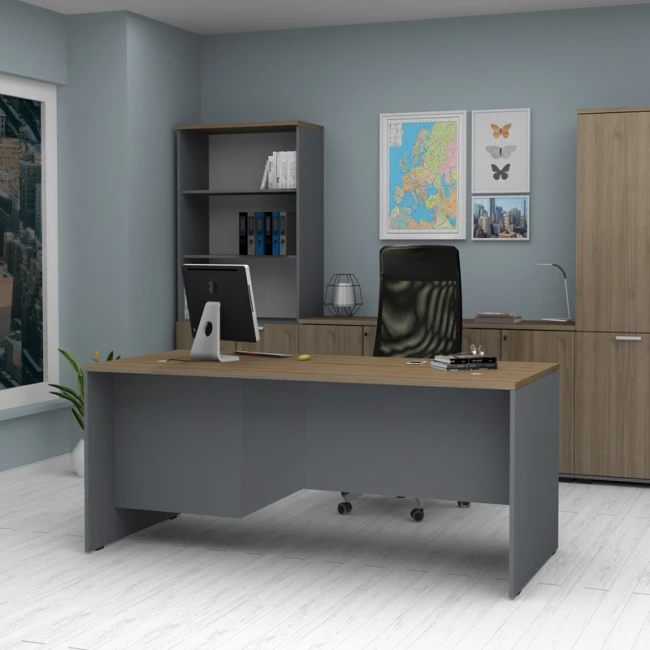 Γραφείο επαγγελματικό Venturo Megapap χρώμα ανθρακί - καρυδί 180x80x75εκ.