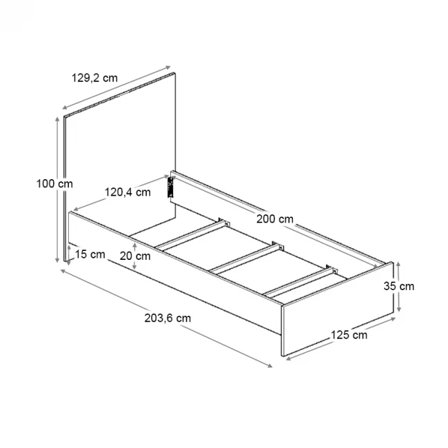 Κρεβάτι Troy Megapap χρώμα γκρι σκυροδέματος 120x200εκ.