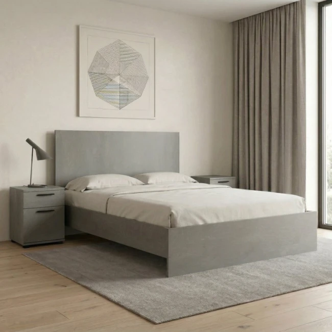 Κρεβάτι Troy Megapap χρώμα γκρι σκυροδέματος 140x190εκ.