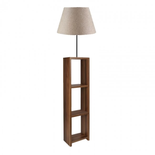 Φωτιστικό δαπέδου Launo Megapap υφασμάτινο Pvc/MDF χρώμα μπεζ/καρυδί 38x38x150εκ.