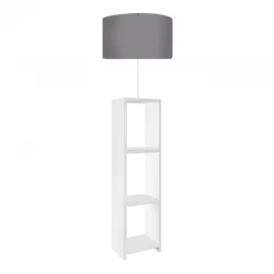 Φωτιστικό δαπέδου Launo Megapap υφασμάτινο Pvc/MDF χρώμα λευκό - γκρι 38x38x150εκ.
