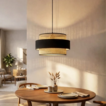 Φωτιστικό οροφής Orvia Megapap E27 ρατάν μονόφωτο χρώμα φυσικό - μαύρο Ø30x70εκ.