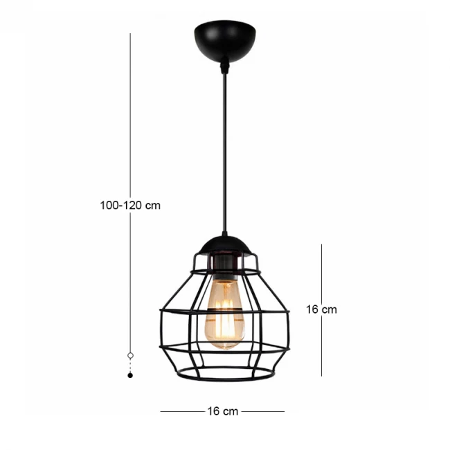 Φωτιστικό οροφής Rilo Megapap E27 μεταλλικό μονόφωτο χρώμα μαύρο Ø16x100εκ.