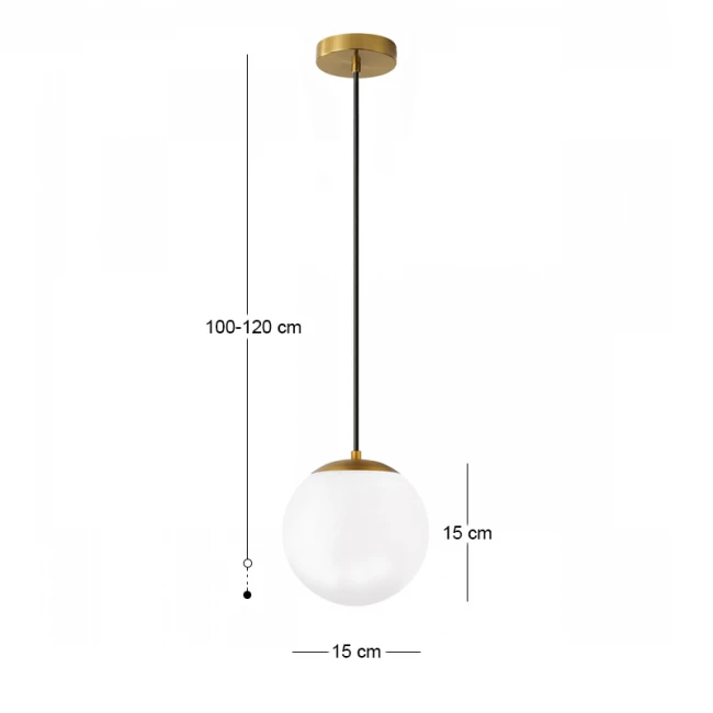 Φωτιστικό οροφής Lumi Megapap E27 γυάλινο μονόφωτο χρώμα χρυσό - λευκό Ø15x120εκ.