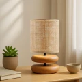 Φωτιστικό επιτραπέζιο Lucia Megapap E14 ξυλινο - pe rattan χρώμα φυσικό Ø15x35εκ.