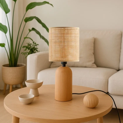 Φωτιστικό επιτραπέζιο Cora Megapap E14 ξύλινο - pe rattan χρώμα φυσικό Ø15x35εκ.