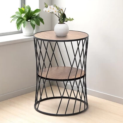 Βοηθητικό τραπεζάκι Jaspin Megapap μεταλλικό - Mdf χρώμα μαύρο - καρυδί 32x32x44εκ.