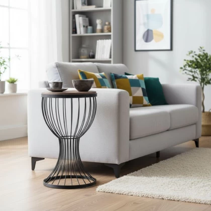 Βοηθητικό τραπεζάκι Aldora Megapap μεταλλικό - Mdf χρώμα μαύρο - καρυδί 35x35x58εκ.