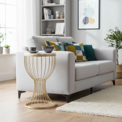 Βοηθητικό τραπεζάκι Aldora Megapap μεταλλικό - Mdf χρώμα χρυσό - λευκό εφέ μαρμάρου 35x35x58εκ.