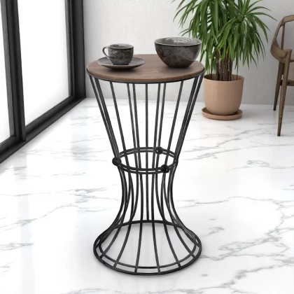 Βοηθητικό τραπεζάκι Girene Megapap μεταλλικό - Mdf χρώμα μαύρο - καρυδί 32x32x58εκ.