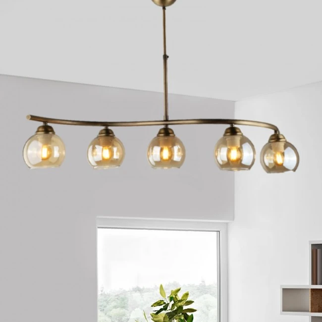 Φωτιστικό οροφής Larissa Megapap E27 μεταλλικό πεντάφωτο χρώμα μπρονζέ 90x25x60εκ.