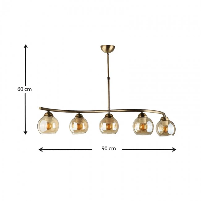 Φωτιστικό οροφής Larissa Megapap E27 μεταλλικό πεντάφωτο χρώμα μπρονζέ 90x25x60εκ.