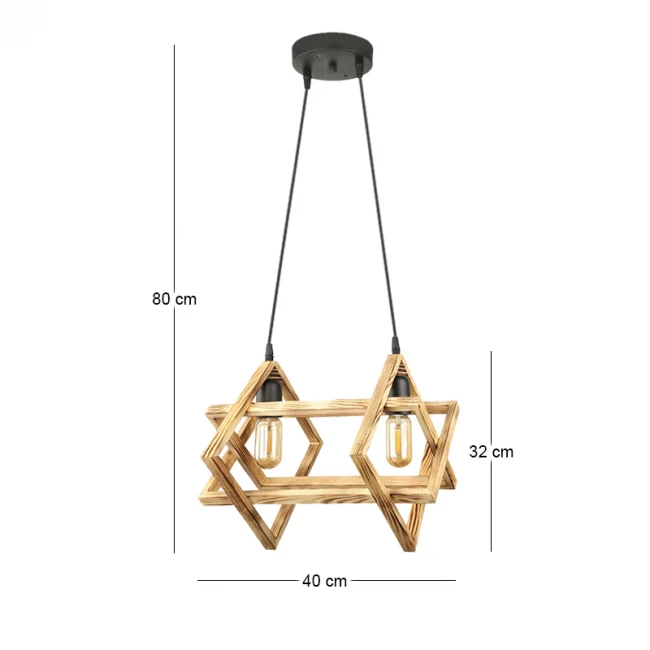 Φωτιστικό οροφής Pedora Megapap E27 ξύλινο δίφωτο χρώμα φυσικό 40x22x80εκ.